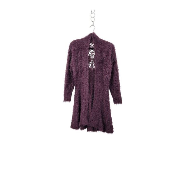 Eyelash Purple Crochet Tunic Cardigan Coatigan M Chic A-line Open Floral Back - Picture 7 of 11